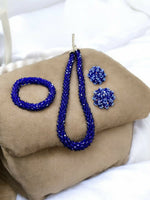 Thumbnail for Inhanns Complete Look Crystal Statement 3-Piece Set (Adjustable Necklace + Earrings + Adjustable Bangle ) - Blue - Distacart