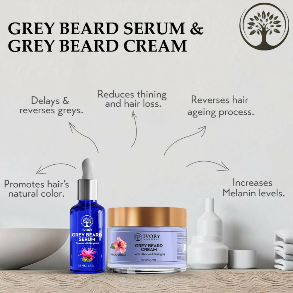 Ivory Natural Grey Combo For Beard - Serum & Cream For Rejuvenates Natural Beard Shade And Supports Natural Black Color - Distacart