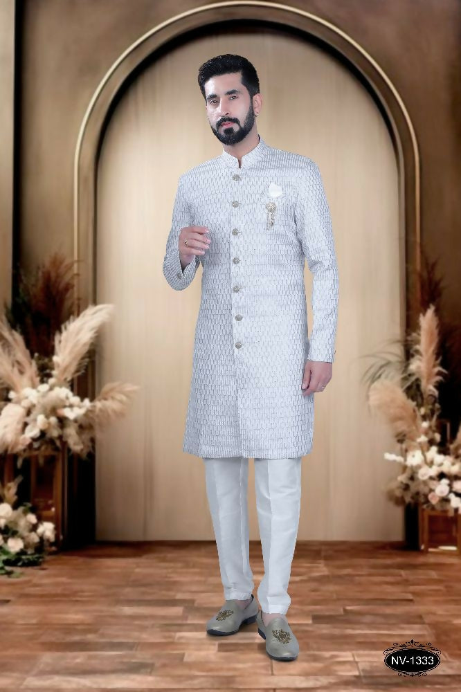 Joban Fashion Men's Grey & White Cotton Silk Kurta with Pyjama - Distacart