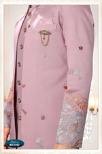 Thumbnail for Joban Fashion Men's Pink Straight Silk Thread And Sequence Embroidery All Over 3 Pc Kurta Set - Distacart
