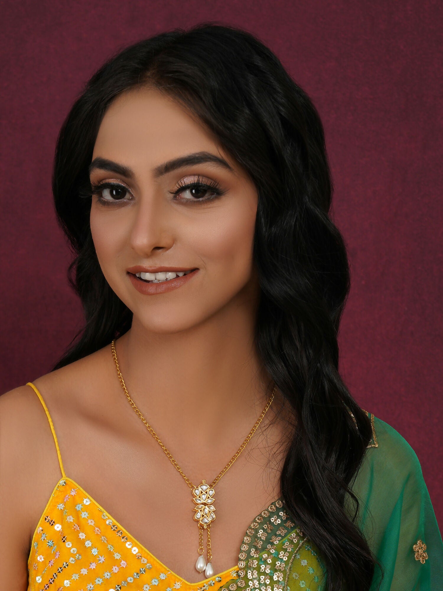 Long Kundan Neckpiece (Gold) - Ruby Raang - Distacart