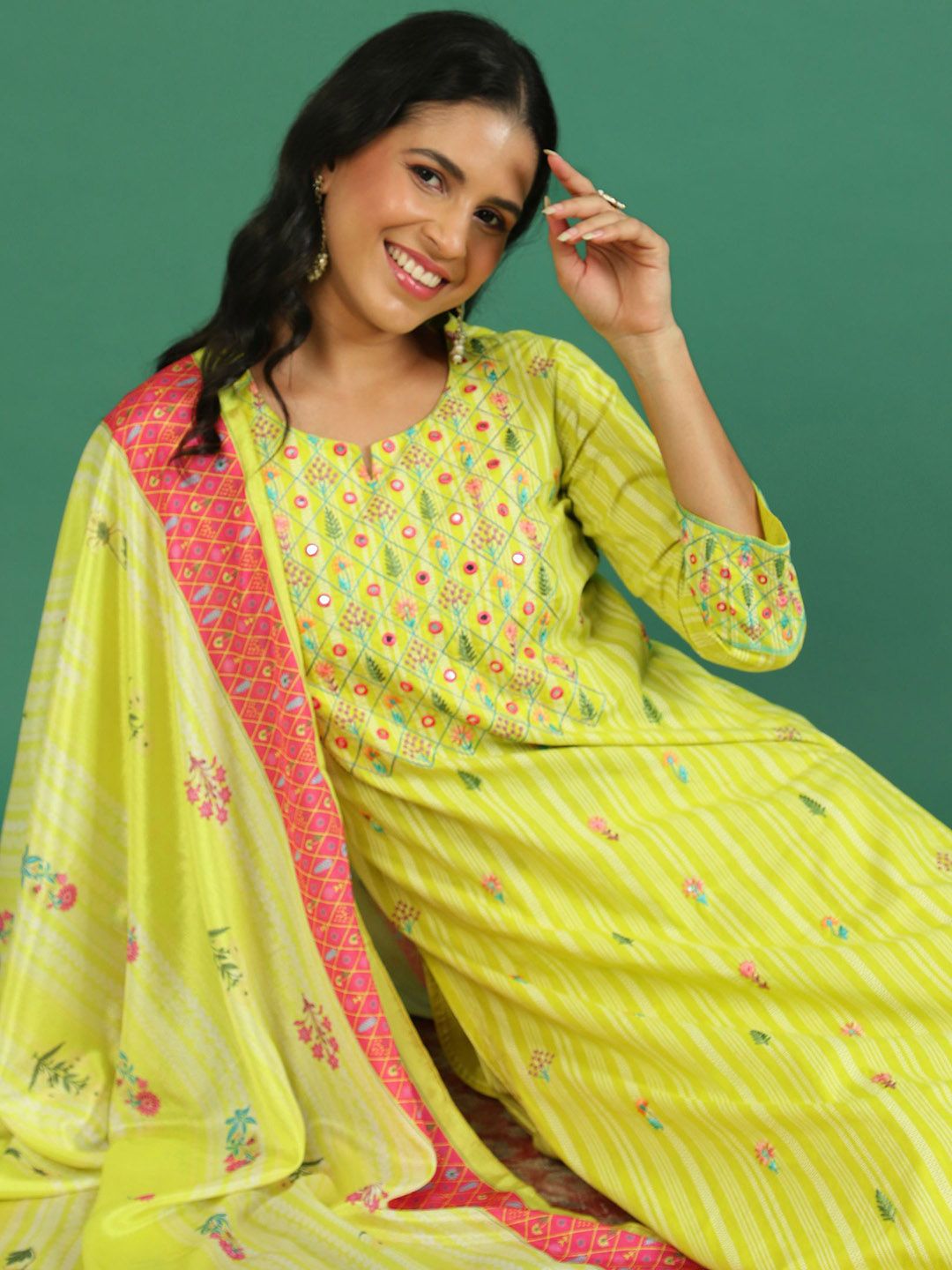 Sangria Pure Cotton Embroidered Kurta & Trouser With Dupatta - Distacart