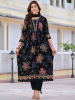 Thumbnail for Kalini Floral Printed V-Neck Thread Work Anarkali Kurta With Trousers & Dupatta