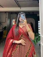 Thumbnail for Vastranavya Floral Print With Foil Print Tussar Silk Lehenga with Unstitched Blouse - Mehendi - Distacart