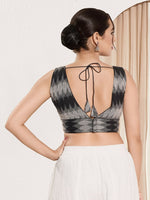 Thumbnail for Joban Fashion Black Ikat Silk Padded Blouse With V Neck Sleeveless