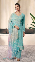 Thumbnail for Anaita Aqua blue Embroidered Silk Stitched Salwar Suit - Distacart