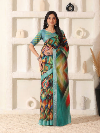 Shivam Fabrics Multi Color Linen Fabric Printed Saree