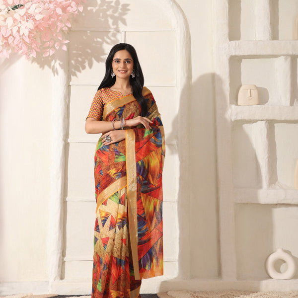 Shivam Fabrics Multi Color Linen Fabric Printed Saree