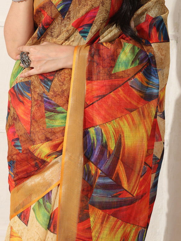 Shivam Fabrics Multi Color Linen Fabric Printed Saree