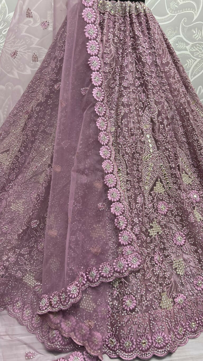 Jyoti Fashion Women's Pyazi Bridal Net Fancy Dori, Multi Thread, Hand Mirror and Diamond Work Wedding Lehenga Choli - Distacart