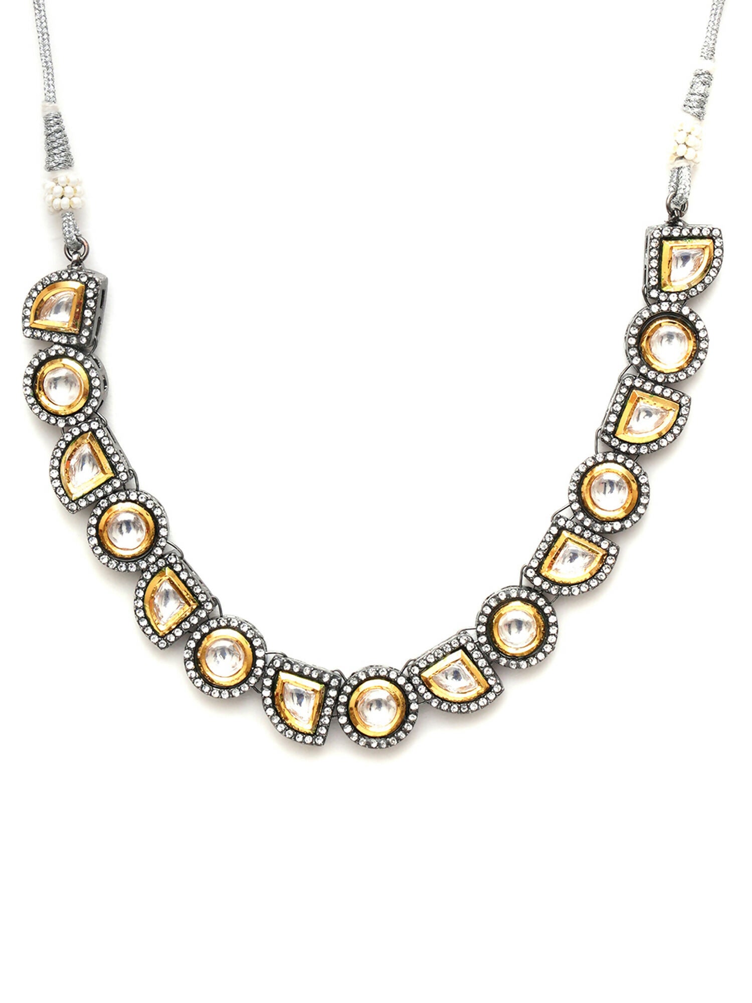 Dual Tone Kundan Neckpiece (silver) - Ruby Raang - Distacart