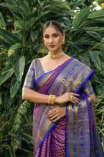 Thumbnail for Jyoti Fashion Women's Purple Kanjivaram Silk Zari Woven Saree with Blouse - Distacart
