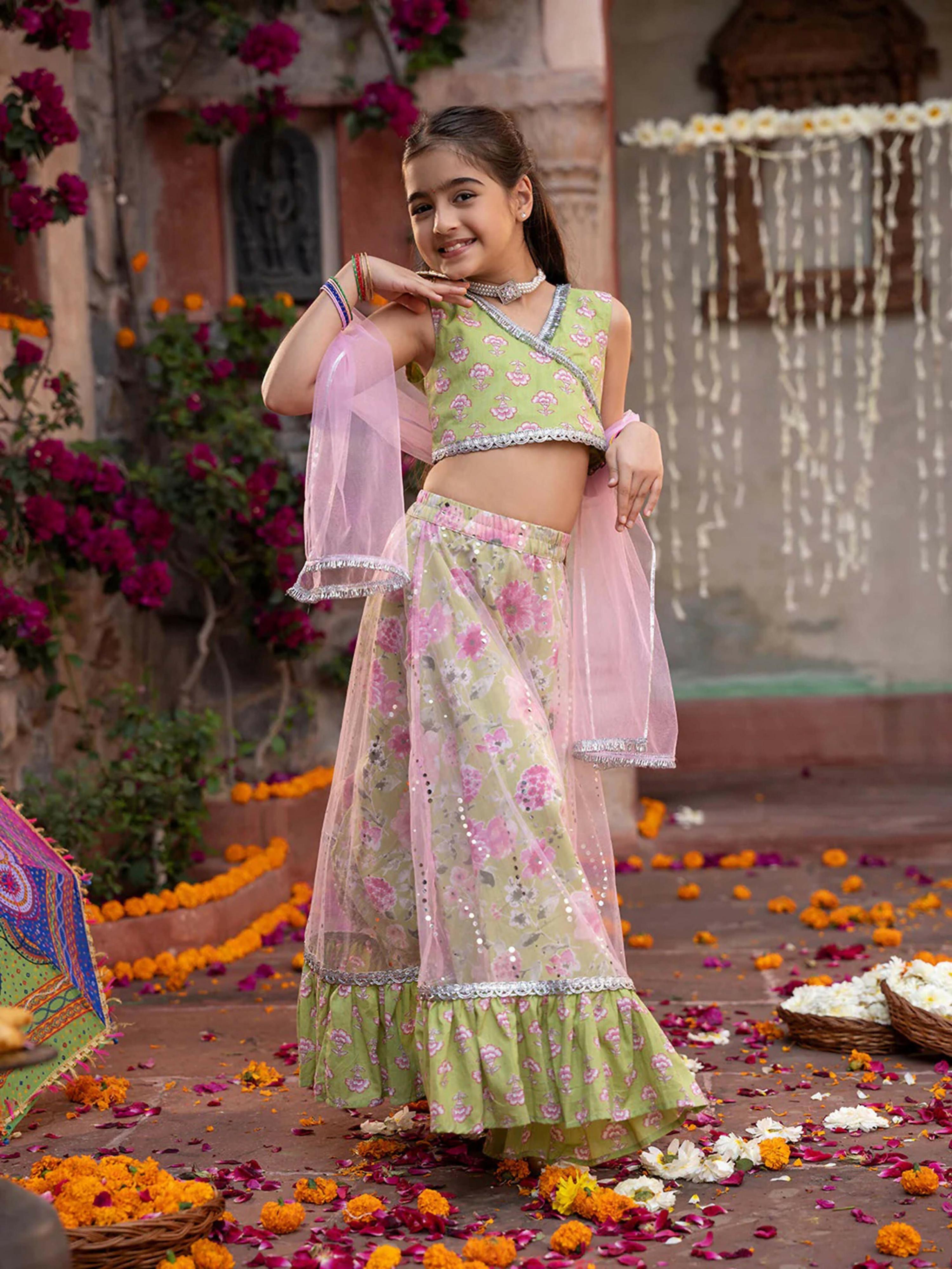 Joban Fashion Girl's Green Color Lehenga Choli
