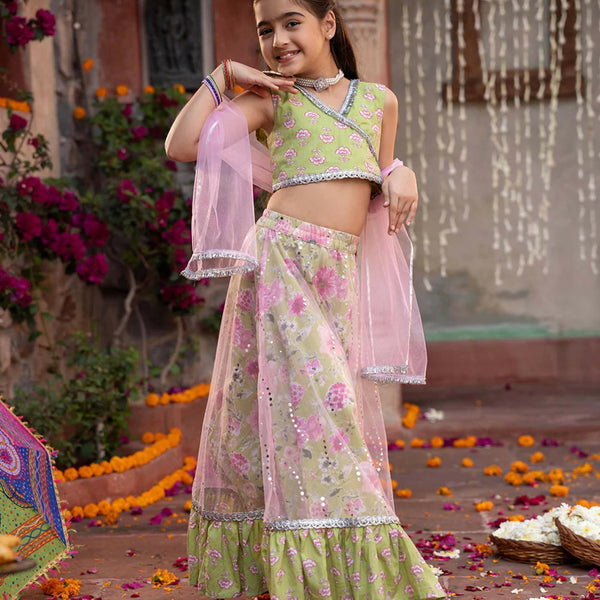 Joban Fashion Girl's Green Color Lehenga Choli