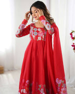 Thumbnail for The52 Women's Gorgeous Floral Printed Organza Silk Fabric Flared Anarkali Pant and Dupatta Set - Distacart
