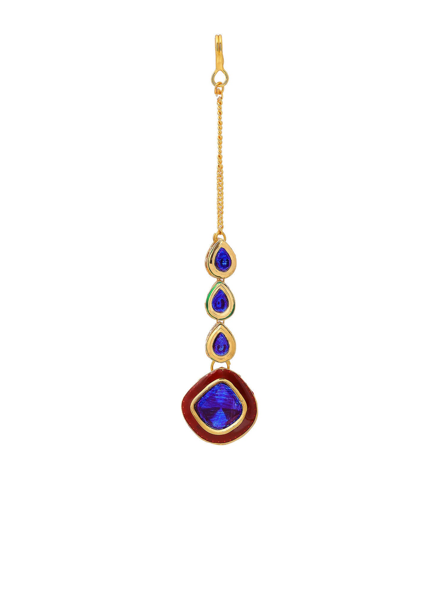 Ruby Raang Blue Meenakari Kundan Maang Tikka