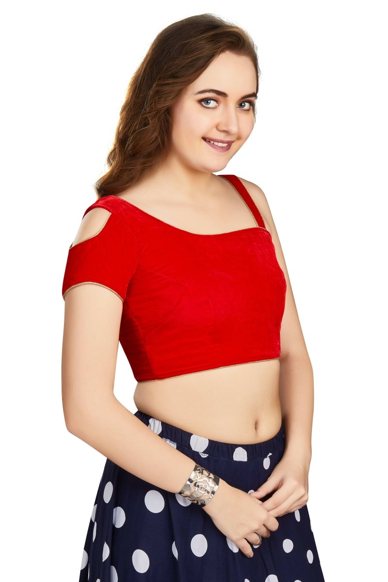 Aastha Fashion Women's Women's Red Velvet Solid Readymade Blouse - Distacart