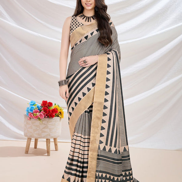Mitera Striped Zari Silk Blend Saree - Distacart