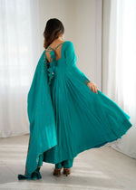 Thumbnail for The52 Women's Beautiful Embroidery Work Shimmer Chanderi Silk Fabric Flared Anarkali Pant and Dupatta Set - Distacart
