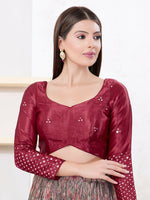 Thumbnail for Joban Fashion Maroon Gajji Silk Elbow Sleeveless Back Open Blouse