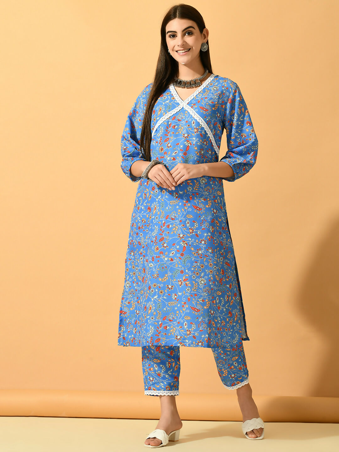Myshka Women's Blue Printed Party Kurta Sets - Distacart