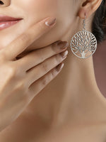 Thumbnail for NVR Women's Silver-Toned Circular Shape German Silver Oxidised Drop Earrings - Distacart