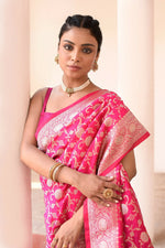 Thumbnail for Joban Fashion Hot Pink Soft Pure Handloom Banarasi Silk Saree