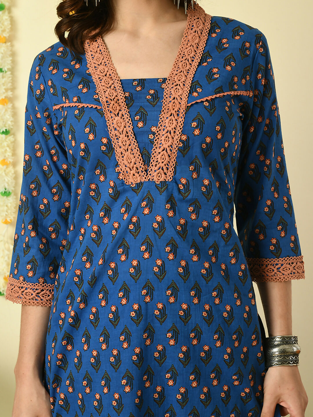 Myshka Women's Blue Pure Cotton Kurta & Trousers With Dupatta Party Sets - Distacart