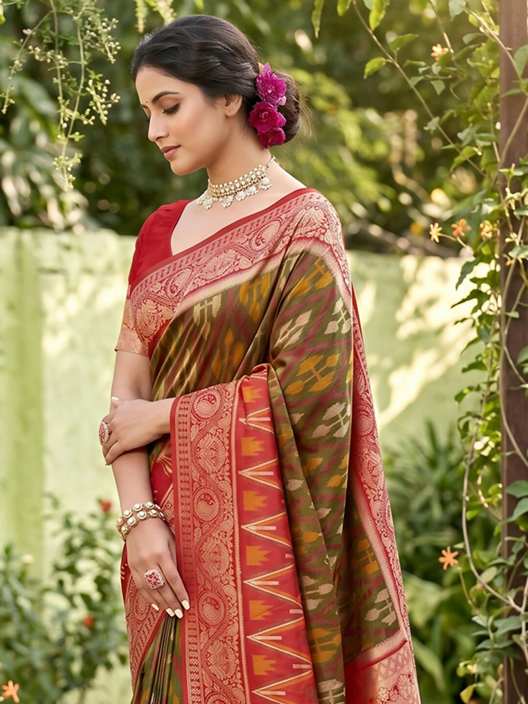 Shree Shyam Fashion Mehndi Soft Silk Saree - Dista