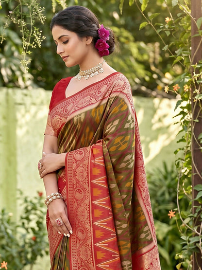 Shree Shyam Fashion Mehndi Soft Silk Saree - Dista