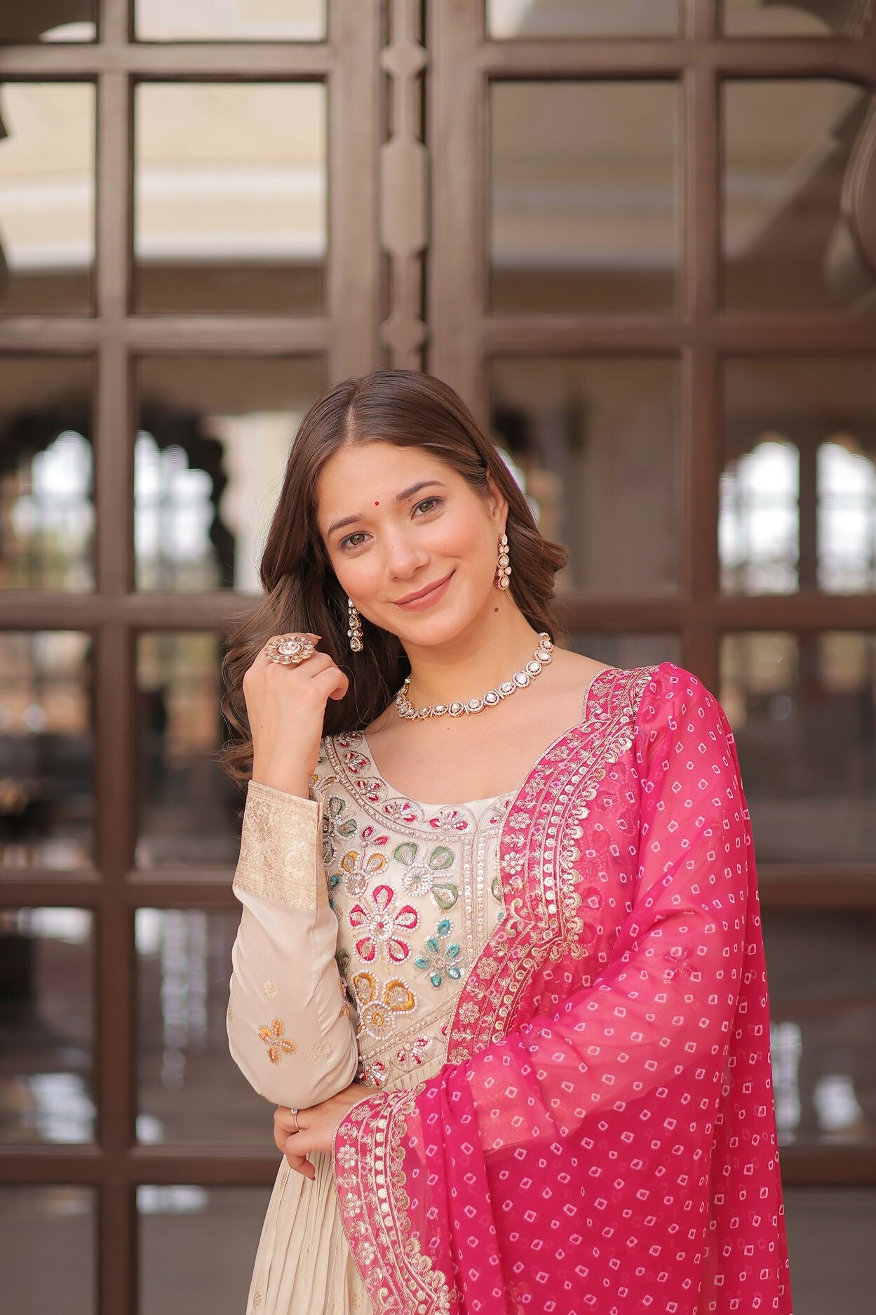 Joban Fashion Pink Jacquard Sequence Embroidery Work Kurta Set