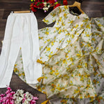 Thumbnail for Jyoti Fashion Women's Mehendi Heavy Chanderi Floral Digital Printed Kurta with Trouser & Dupatta - Distacart