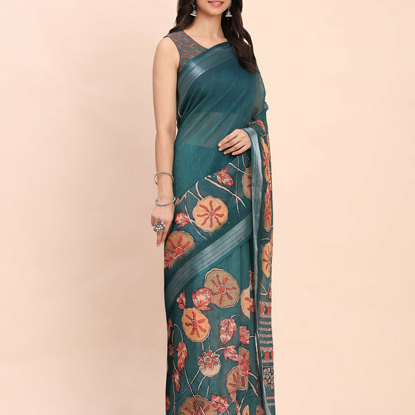 Astita Linen Cotton Teal Blue Saree