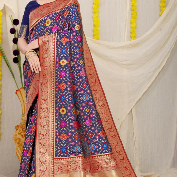 Jyoti Fashion Women's Navy Blue Patola Silk Zari Woven Saree with Blouse - Distacart