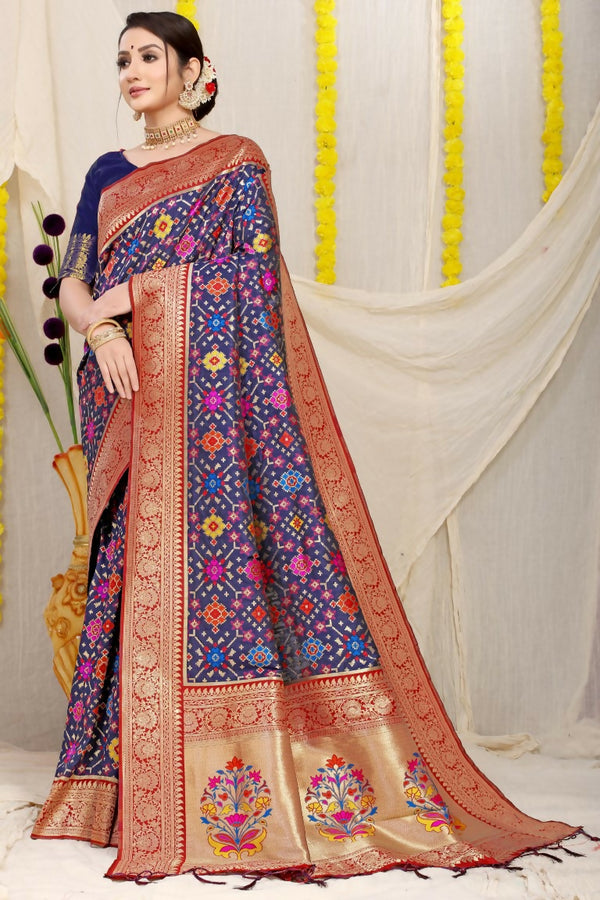 Jyoti Fashion Women's Navy Blue Patola Silk Zari Woven Saree with Blouse - Distacart