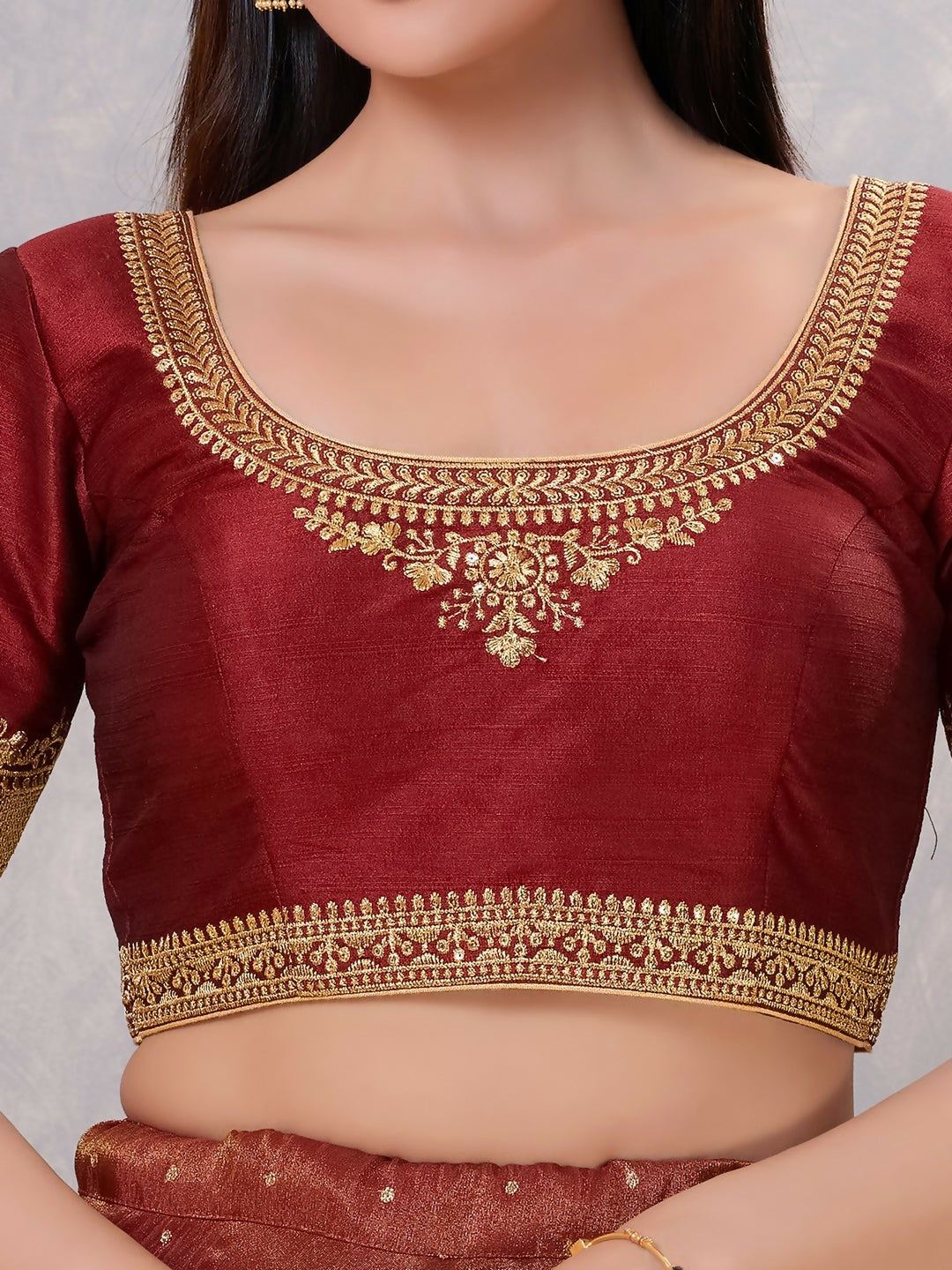 Joban Fashion Women Silk Dark-Maroon Stitched Blouse - Distacart