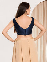 Thumbnail for Joban Fashion Navy Blue Mulberry Silk Padded Blouse With Round Neck Sleeveless