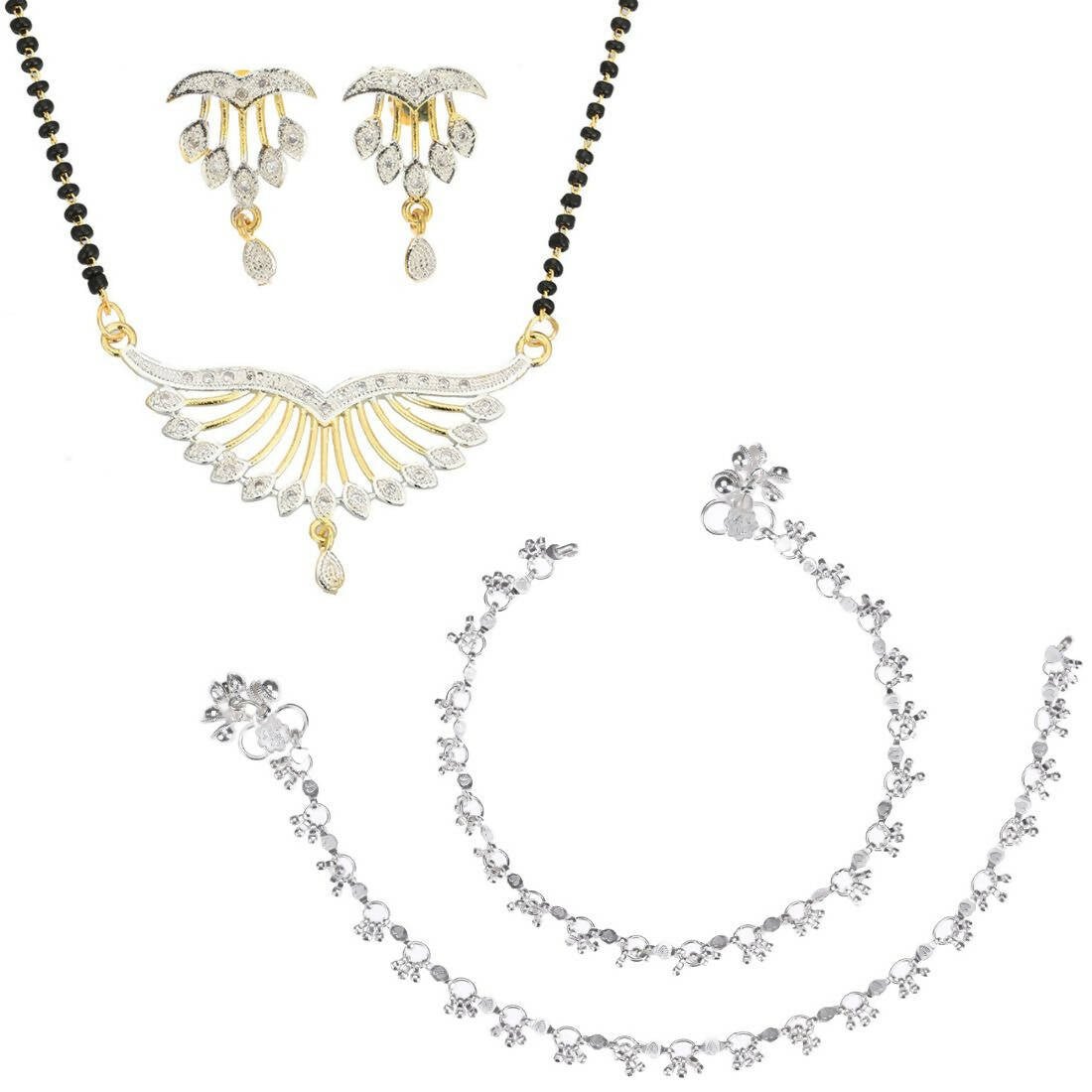 AanyaCentric Gold-plated Mangalsutra Pendant Earring Set & Silver Plated Anklet - Distacart