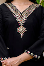 Thumbnail for The52 Black Women's Beautiful Viscose Chanderi Fabric Embroidered Work Straight Kurta Pant and Dupatta Set - Distacart