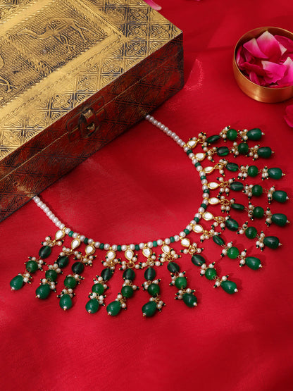 Ruby Raang Green Kundan And Emerald Collar Necklace - Dista