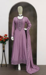 Thumbnail for Teeya Creation Onion Color Heavy Vichitra Silk Embroidery Work Long Gown - Distacart