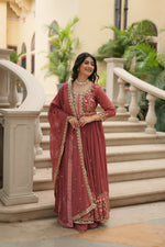 Thumbnail for Joban Fashion Coffee Georgette Sequence Embroidery Work Kurta Set