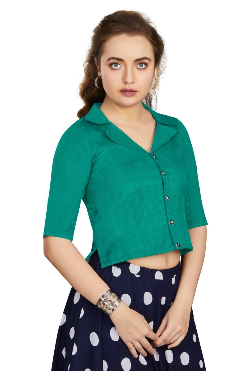 Aastha Fashion Women's Women's Sea Green Art Silk Button Readymade Blouse - Distacart