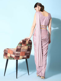 Thumbnail for Pink Imported Crush Lycra Texture Pattern Ready to Wear Saree with stitched Blouse - Nirvana - Distacart