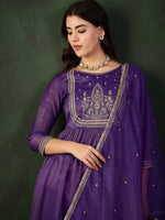 Thumbnail for Sangria Embroidered Kurta & Trouser With Dupatta Kurta Set