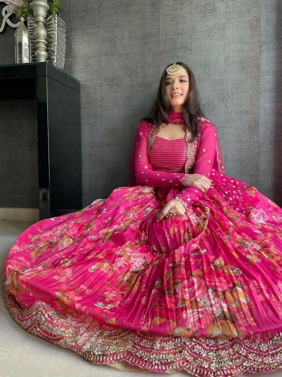 Jyoti Fashion Pink Jari with Sequin Embroidered Georgette Semi Lehenga Choli with Dupatta - Distacart