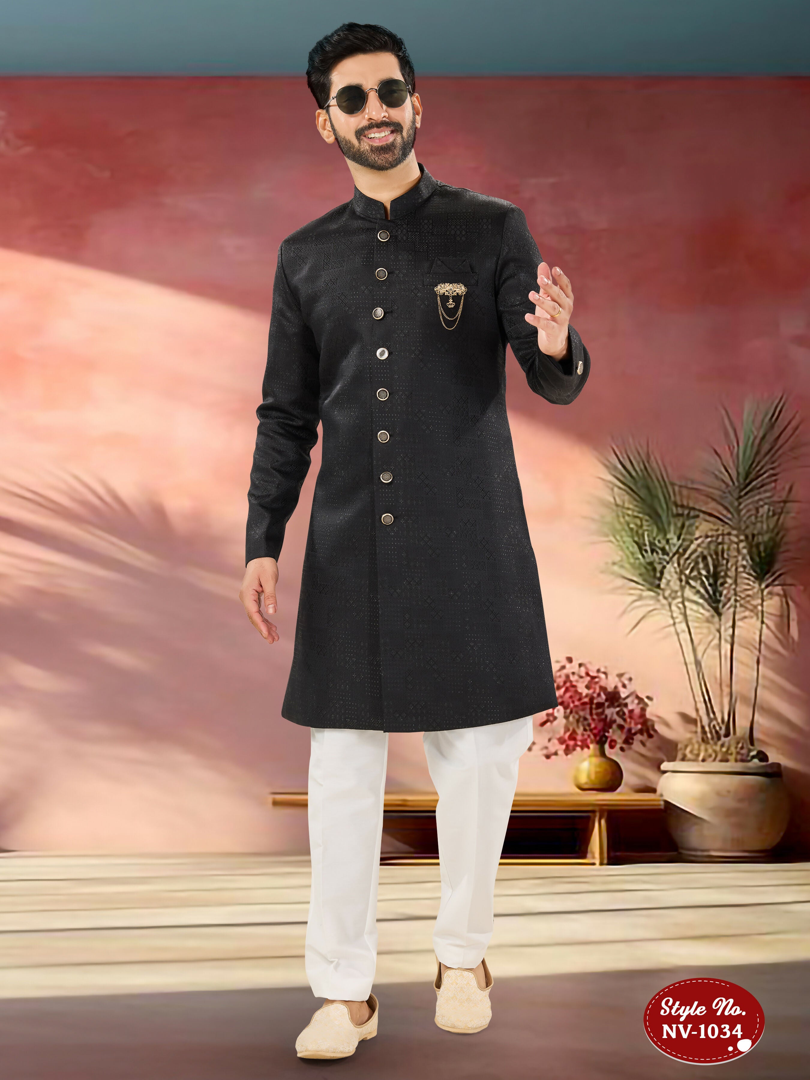 Joban Fashion Men's Black Straight Imported Tr Self-Design In Fabric Indo-Western Kurta Set - Distacart