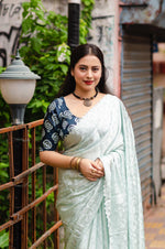 Thumbnail for Blue Poly Silk Ethnic Motifs Saree with Unstitched Blouse - A2M