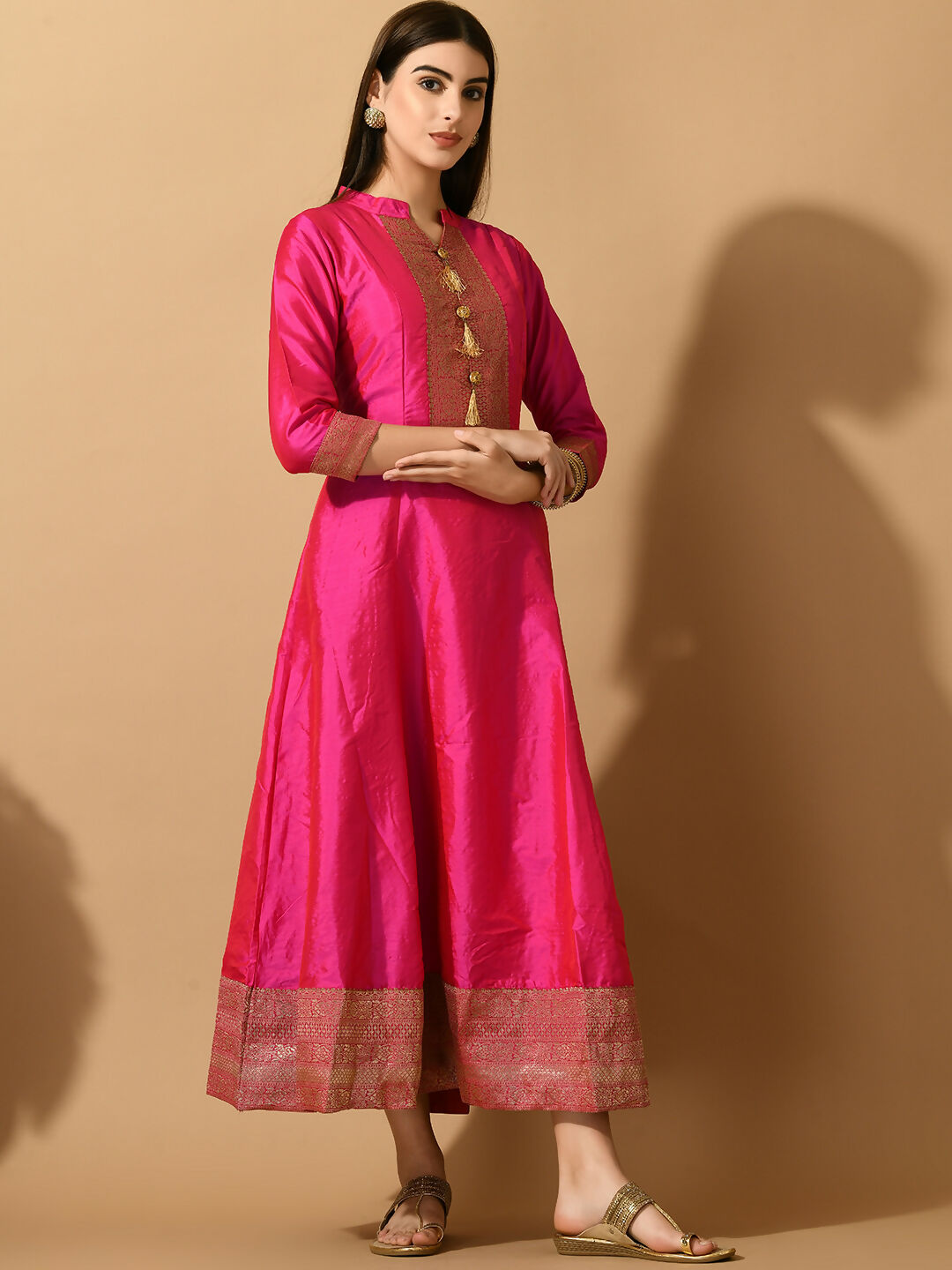 Myshka Women's Pink Silk Festive Anarkali Kurta - Distacart