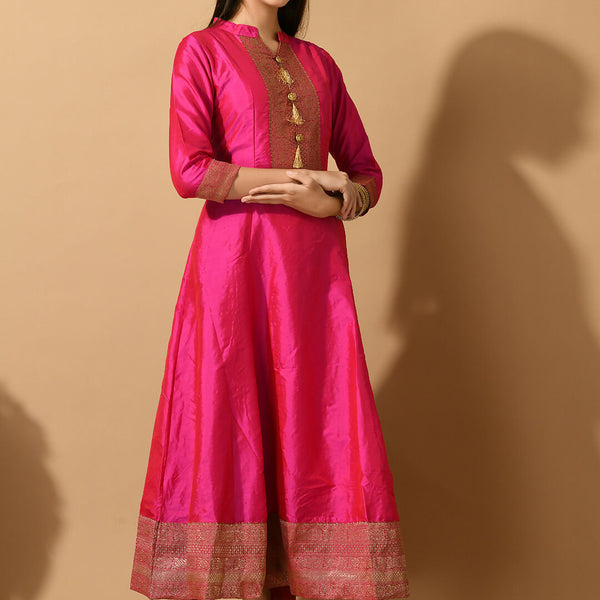 Myshka Women's Pink Silk Festive Anarkali Kurta - Distacart